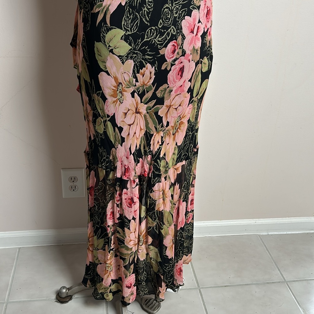 Vintage Eva Blue Chiffon Floral Layered Skirt Maxi Black Pink Dress size 12 - Picture 14 of 17